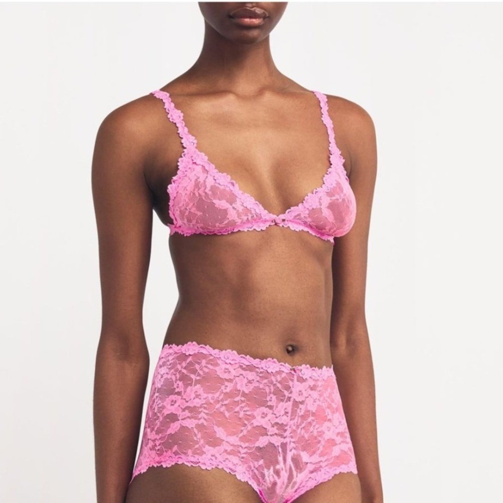 Victoria's Secret Neon Pink Floral Lace Triangle Bralette Rosebud Detail Small
